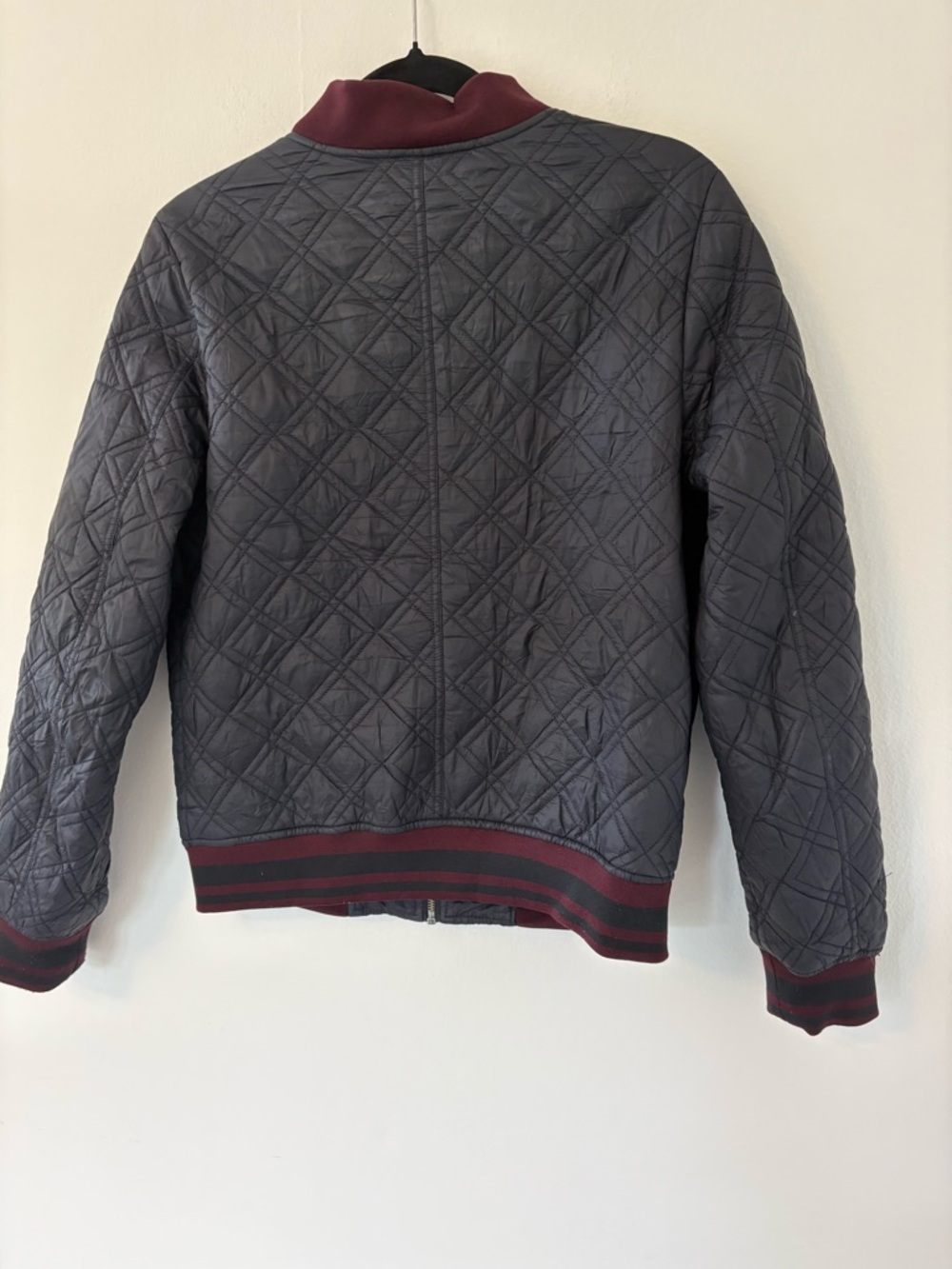 Lucky Brand Quilted Bomber Jacket in Charcoal with Burgundy Trim - Picture 6 of 6